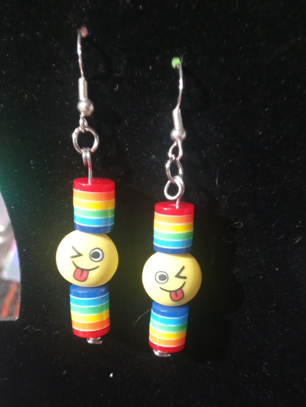 Playful Emoji Rainbow Bead Dangle Earrings - Yellow